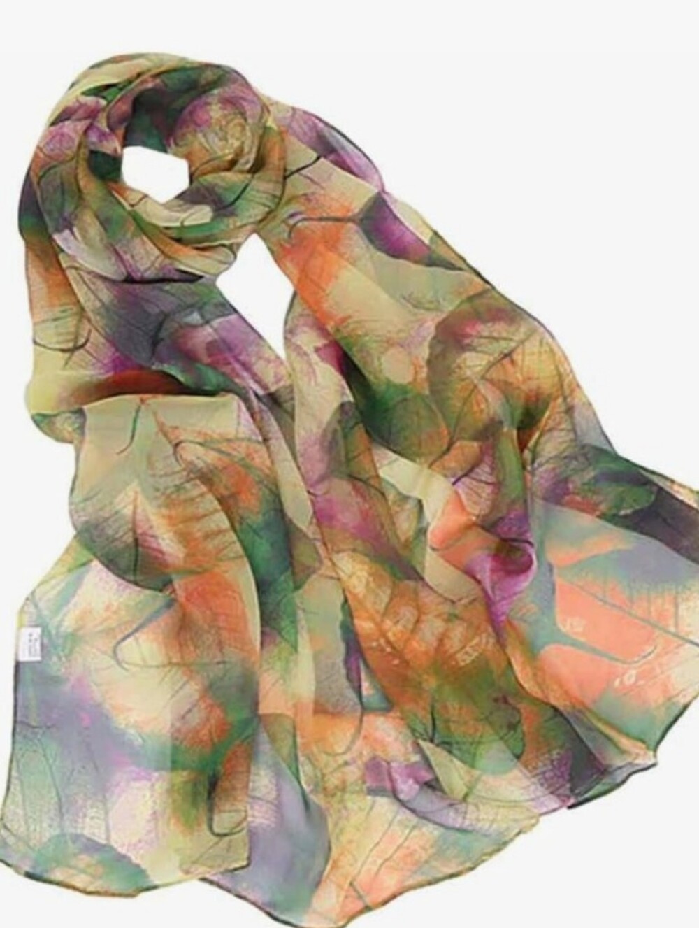 Colorful Leaves Art Sheer Chiffon Scarf - Women's Lightweight Wrap